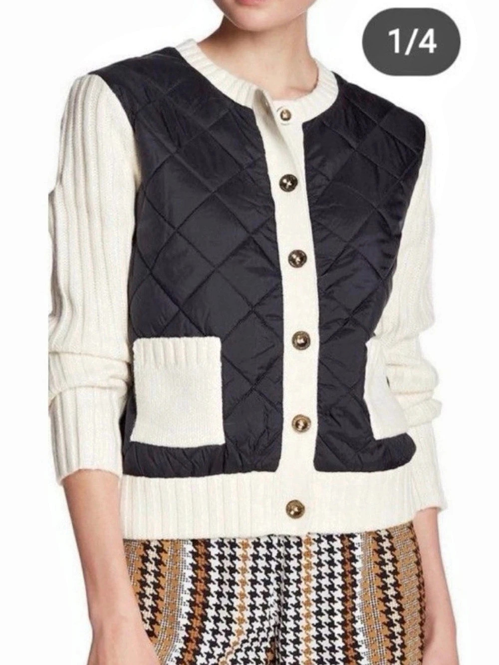 Juicy Couture Black & White Quilted Cardigan Size Large